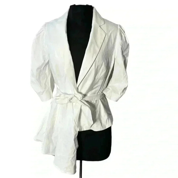 New York & Co 7th Ave Linen Blend Snap One Button White Jacket  NWT Size 6 - Picture 1 of 8